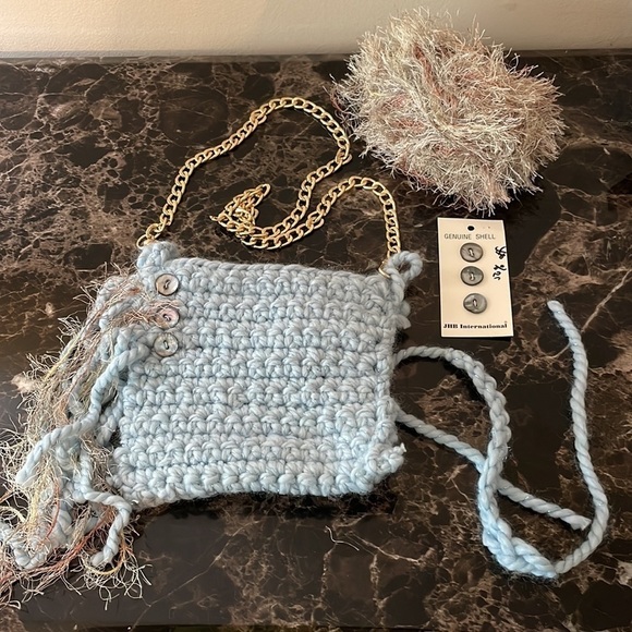 Handmade Blue Crochet Fringe Mini Bag - Picture 8 of 8